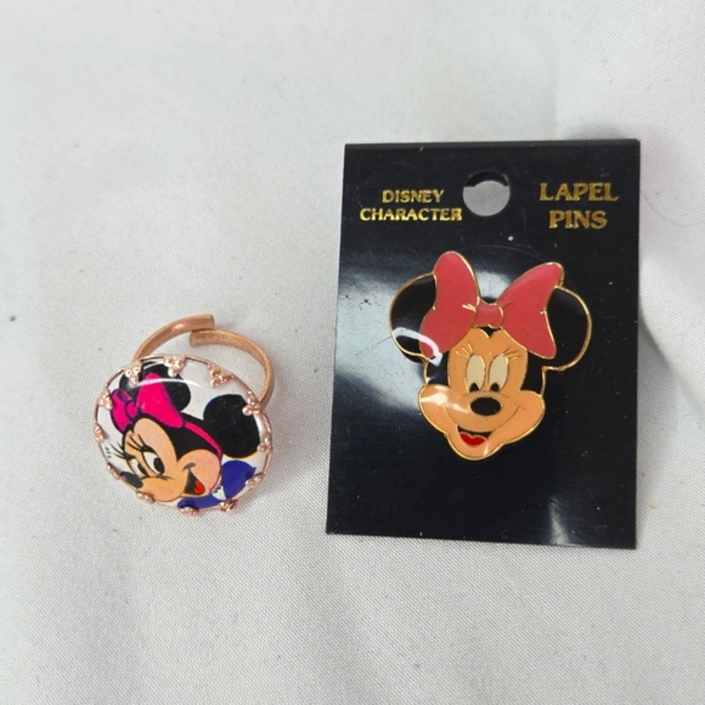Disney Minnie Mouse Lapel Pin And Ring vintage 90s New condition